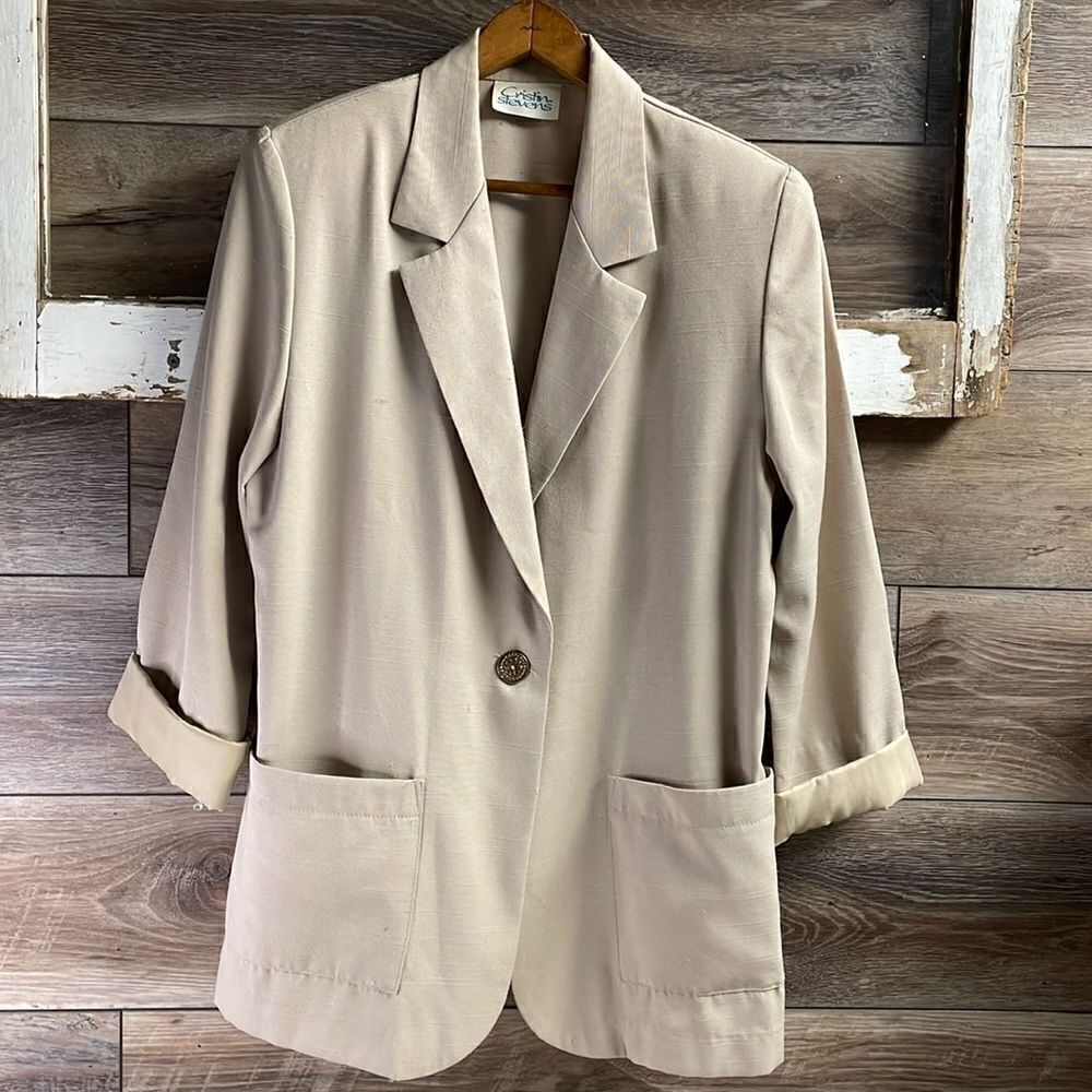 Cristin Stevens Ladies Button Front Blazer Jacket, Size Small, Tan, Vintage